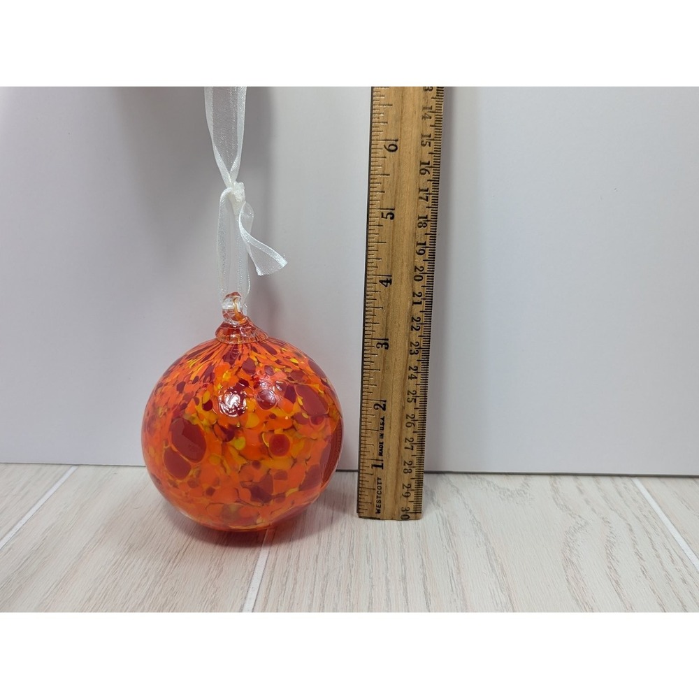 Conway Glass Hand Blown Orange Red Glass Ball Ornament - Picture 4 of 12